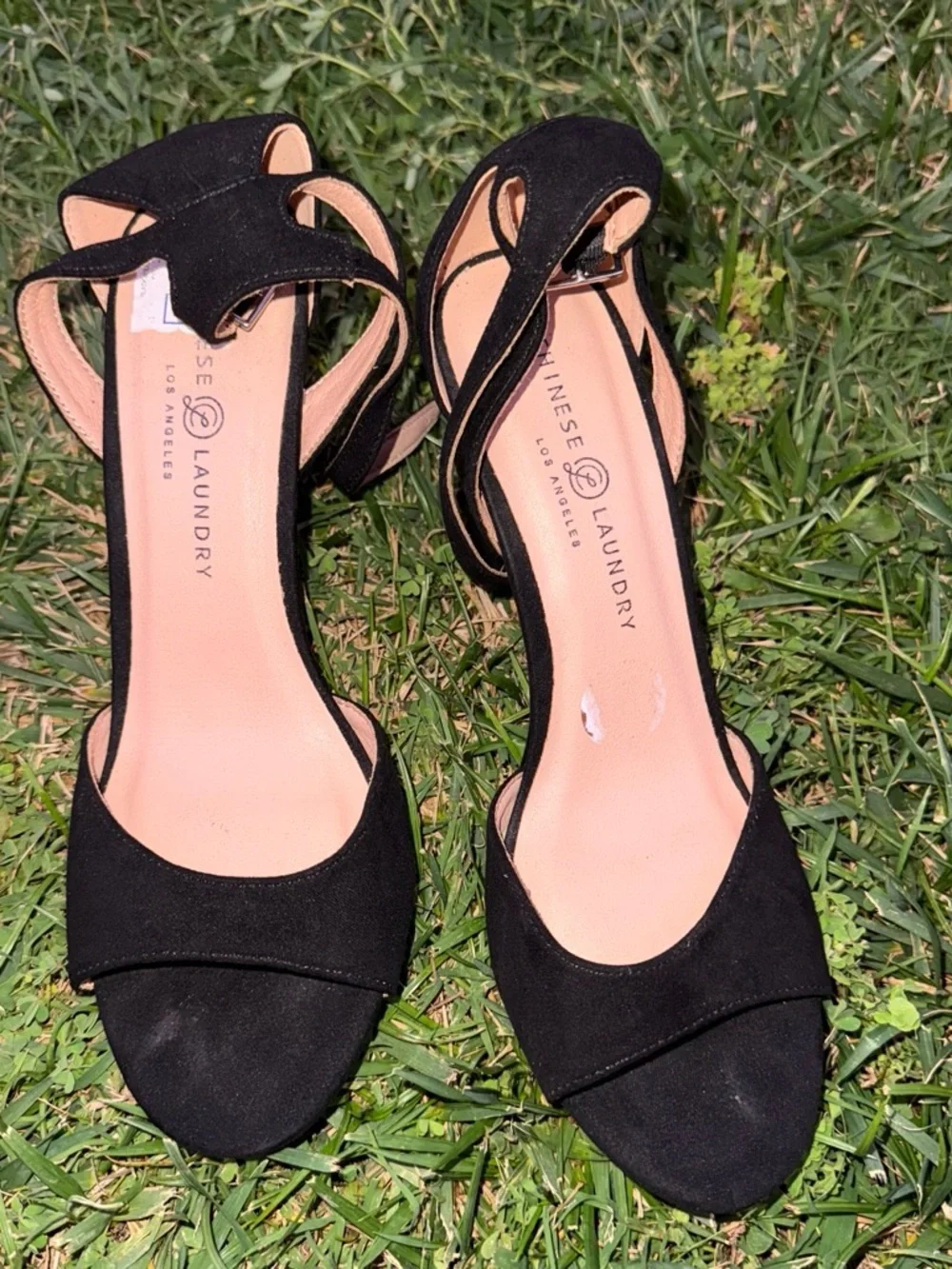 Chinese Laundry Black Suede Open-Toe Ankle Strap Heel